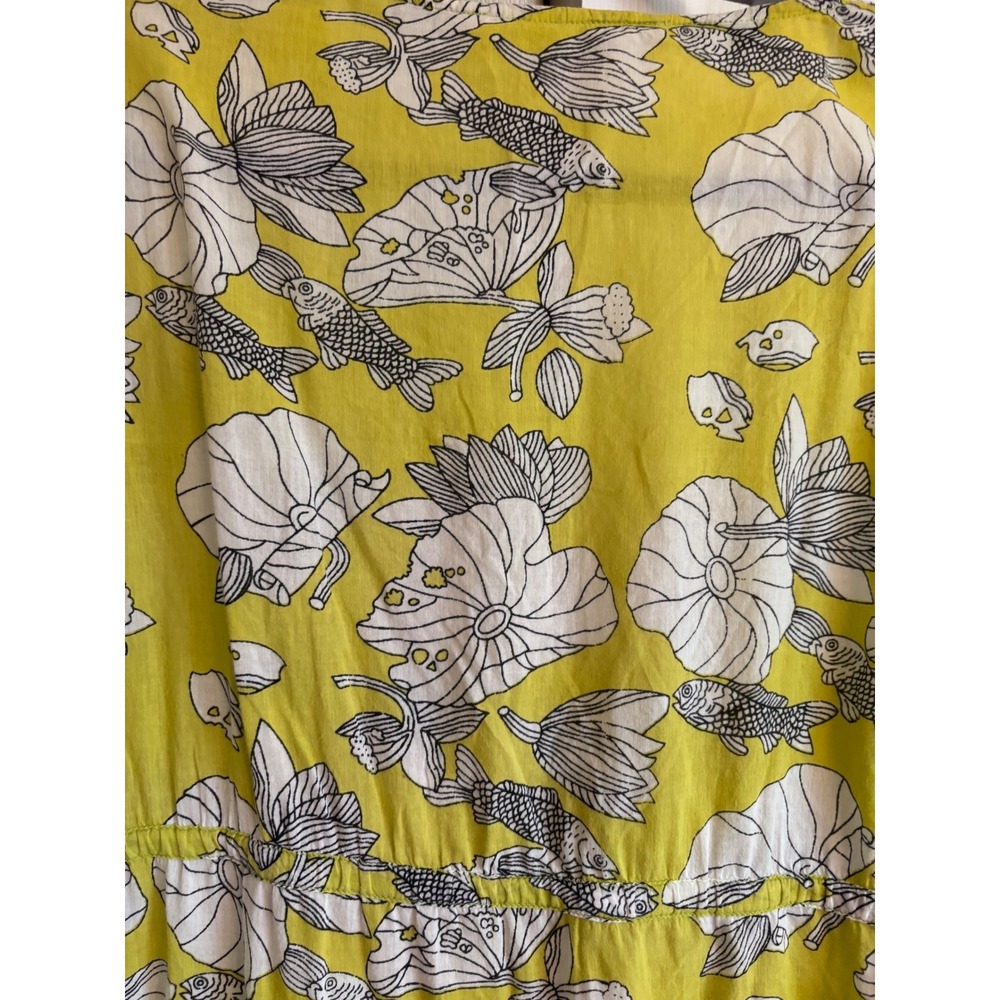 Gretchen Scott Beach Cover Up Large Chartreuse Fish Floral Cotton Tunic Dress - Picture 11 of 13